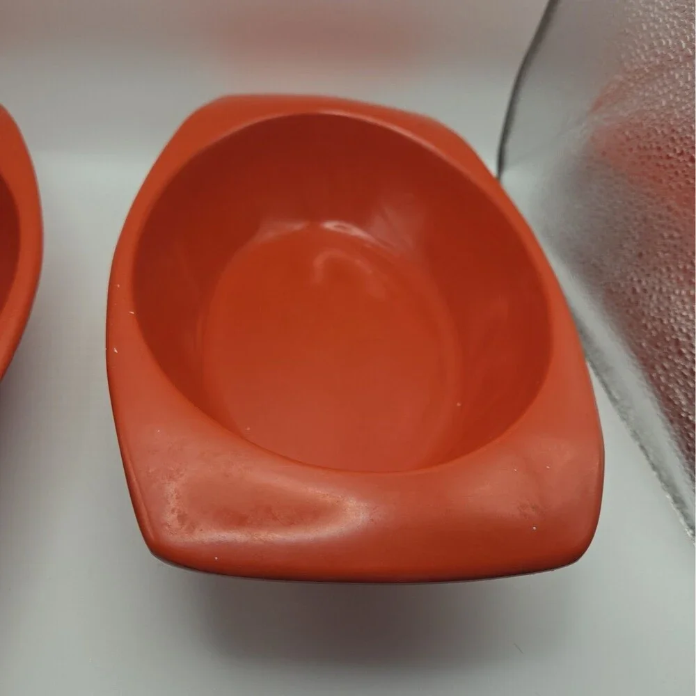 Vintage PROLON Ware Orange Enamel Trays, set of 2   FLORENCE MASS. 9946
